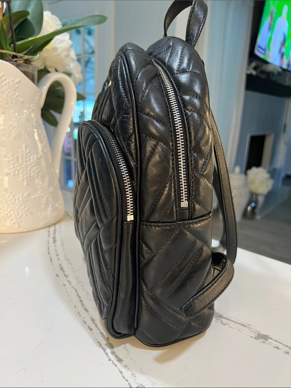 Michael Kors Abbey Black Quilted Leather Backpack